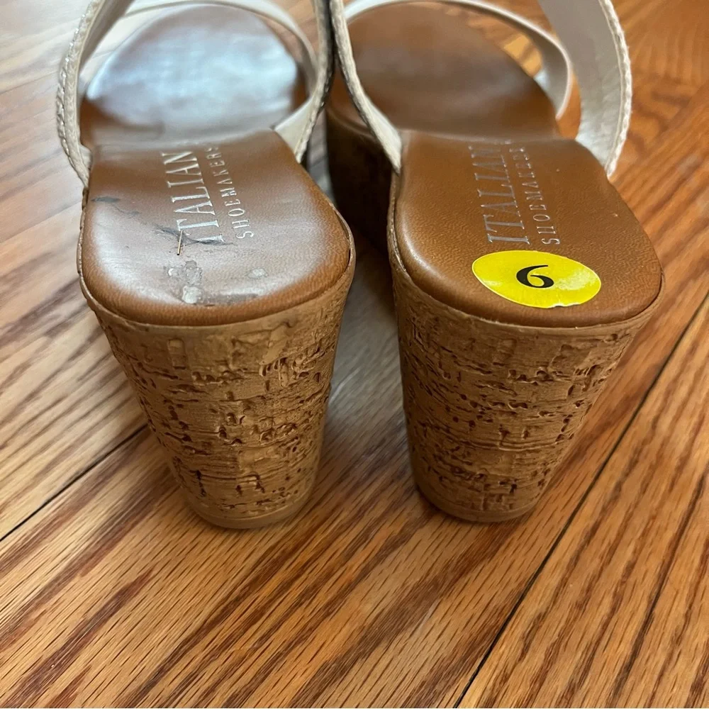 Italian Shoe Makers Silver Embellished Double Band Wedge Sandals Made In Italy 9